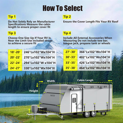 YSPACE 8-Layer Heavy Duty RV Cover 24-27 ft, Rip-Stop Travel Trailer Cover with Windproof Straps, Waterproof Camper Cover with Ventilation, Zipper Access & Full Accessories for All-Season Protection