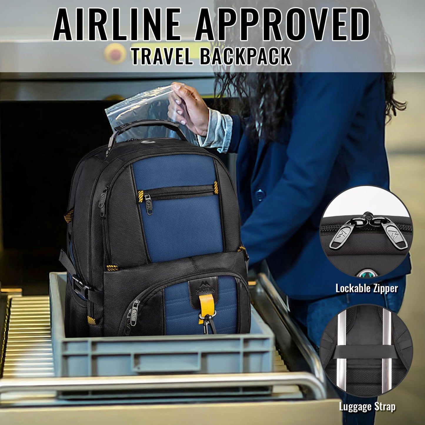 MATEIN Travel Laptop Backpack Large, 17.3 Inch Backpack 50L School Bag Water Resistant, Work Computer Rucksack for Men Anti Theft TSA with USB Charging Port, Laptop Bags for School Business-Roy Blue