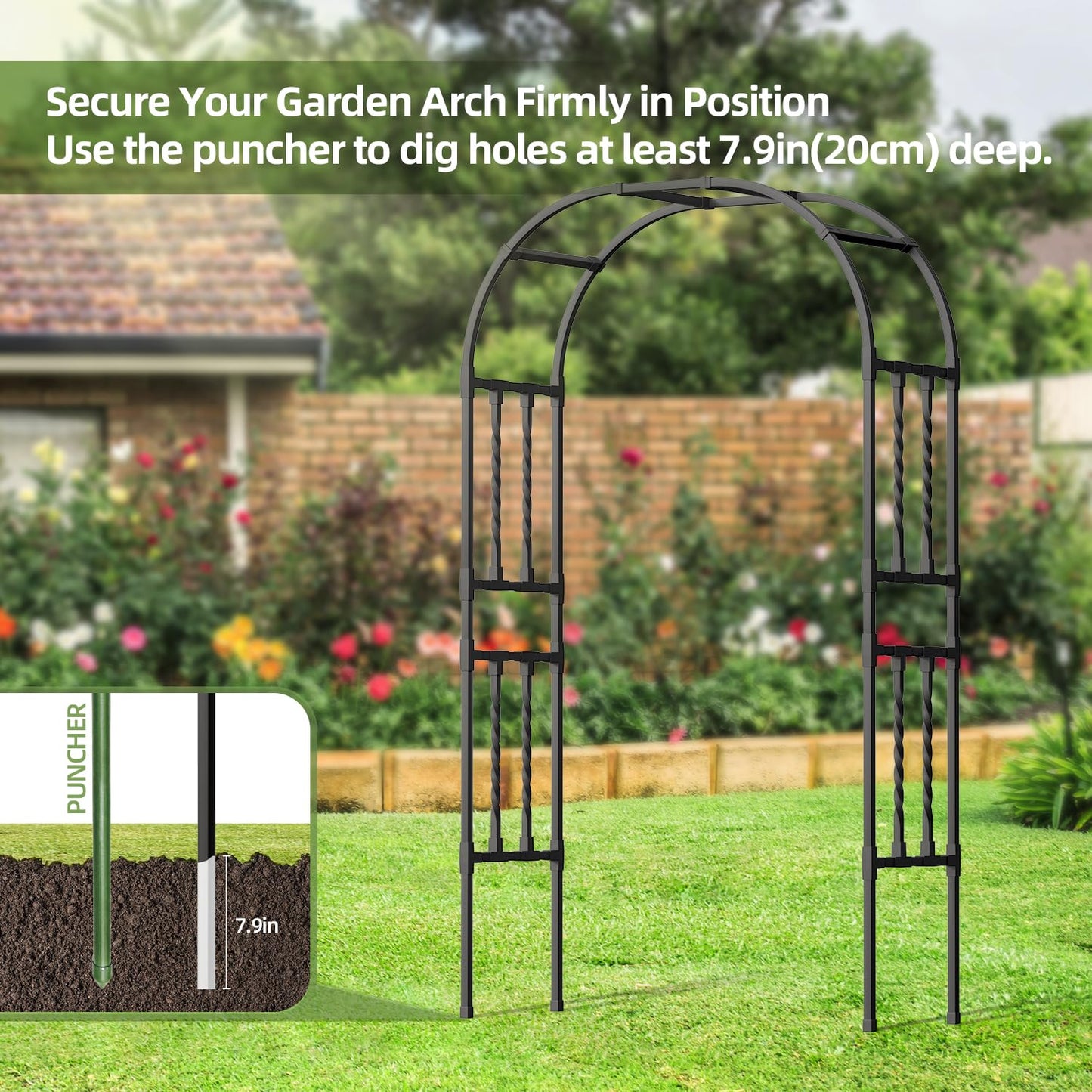6.9x7.9FT Square Tube Garden Arbor Trellis,Unique Design Metal Arch for Climbing Plants Outdoor,Large Wedding Arch for Ceremony,Lawn Patio Backyard Decoration