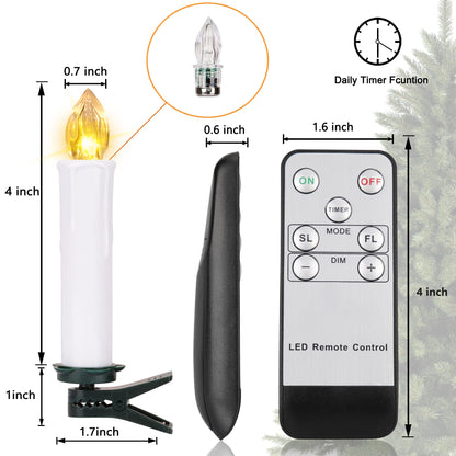 FREEPOWER 30PCS Flameless LED Taper Candles Battery Operated Christmas Tree Candle Lights With Remote Timer, Flickering Flame Mini Clip on Candles For Christmas Trees Garden Parties Home Decor (White)
