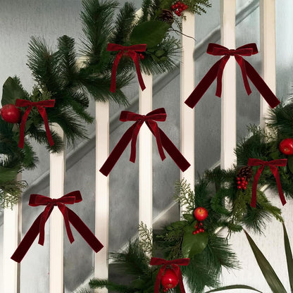 12PCS Red Velvet Bows for Christmas Tree, Bows for Christmas Tree, Garland Red Velvet Bow Ornaments for Christmastree with Gold Twist Ties (Burgundy)