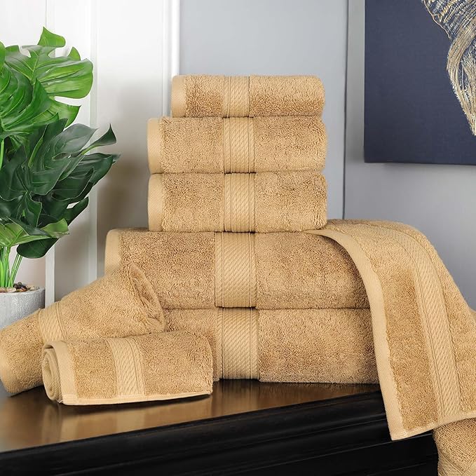 SUPERIOR Egyptian Cotton Pile 8 Piece Towel Set, Includes 2 Bath, 2 Hand