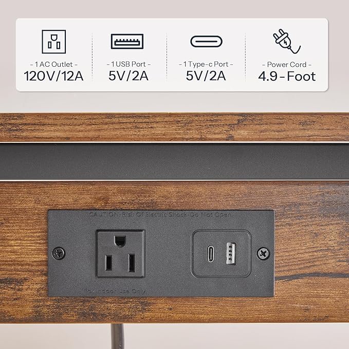 HOOBRO C-Shaped End Table with Charging Station, Adjustable Height Sofa Tray