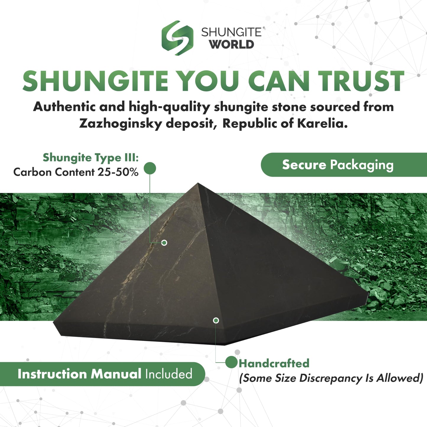 Shungite World 5 pcs Authentic Shungite Pyramid Unpolished 50 mm / 1.96" Chakra Energy Natural Healing Crystal Real Black Pyramid Home Office Protection Desk Decor Meditation Reiki Grounding Stone