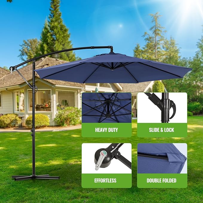 Backyard Expressions 10FT Cantilever Patio Umbrella – Outdoor Offset Hanging Umbrella with Smooth Crank, Tilt Adjustment & UV Protection – Heavy-Duty Steel Frame (Base Not Included)