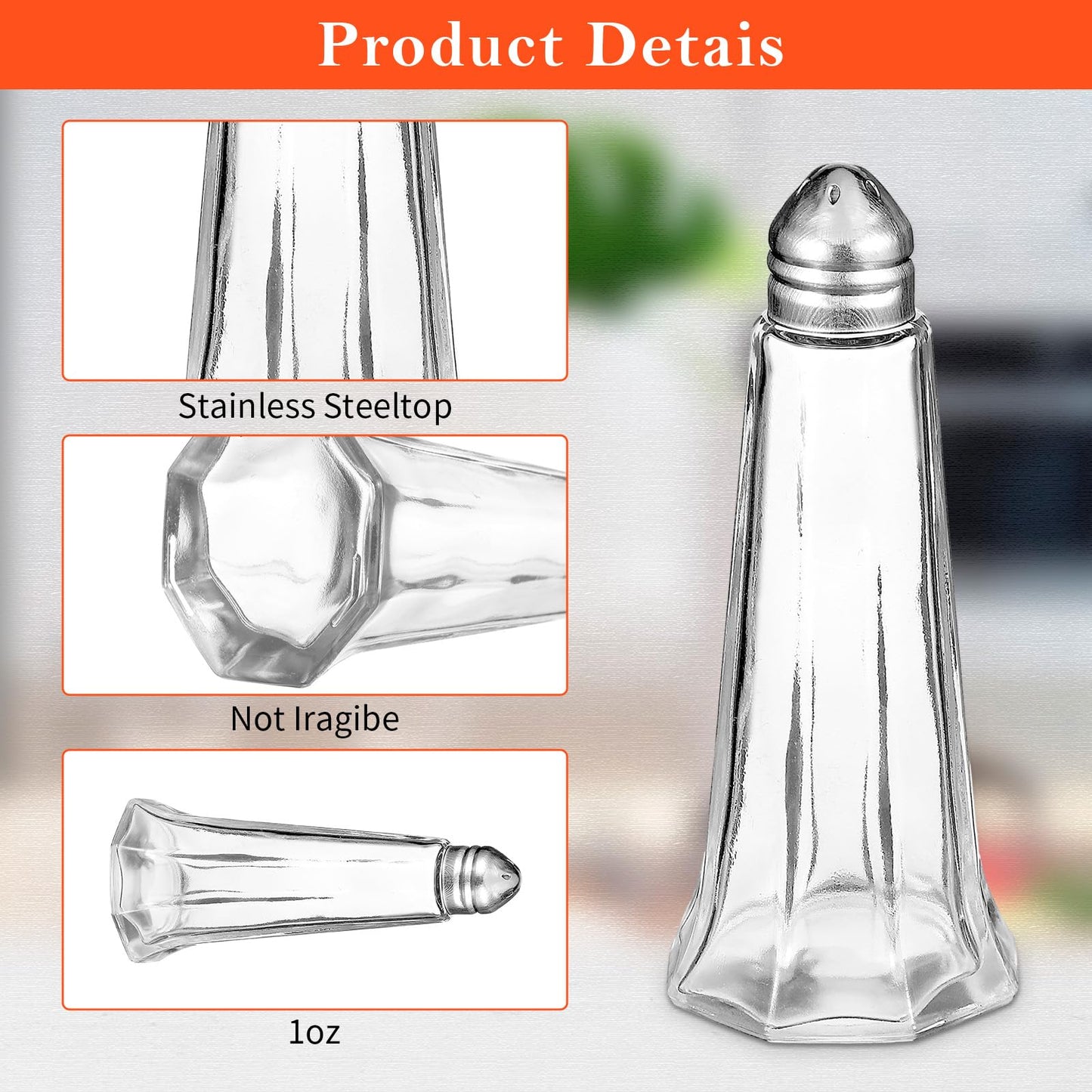 24-Pack Glass Salt and Pepper Shakers Bulk with Stainless Steel Lids Mini Funnel - 1oz Tower Spice Shakers for Kitchen, Restaurant, Home Seasoning Supplies