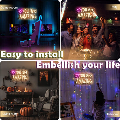 You Are Amazing Neon Sign Wall Decor for Bedroom Class Room Bar Pub Club Nursery Hanging,Dimmable USB Pink Led Light for Wedding Birthday Party Women Christmas Gifts
