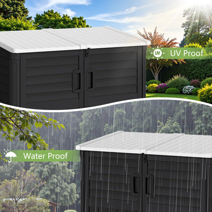 Greesum Outdoor Trash Can Storage Shed, 34 Cu.ft Horizontal Outdoor Storage Cabinet, Waterproof for Garden, Pool Storage, Garbage Cans, Black