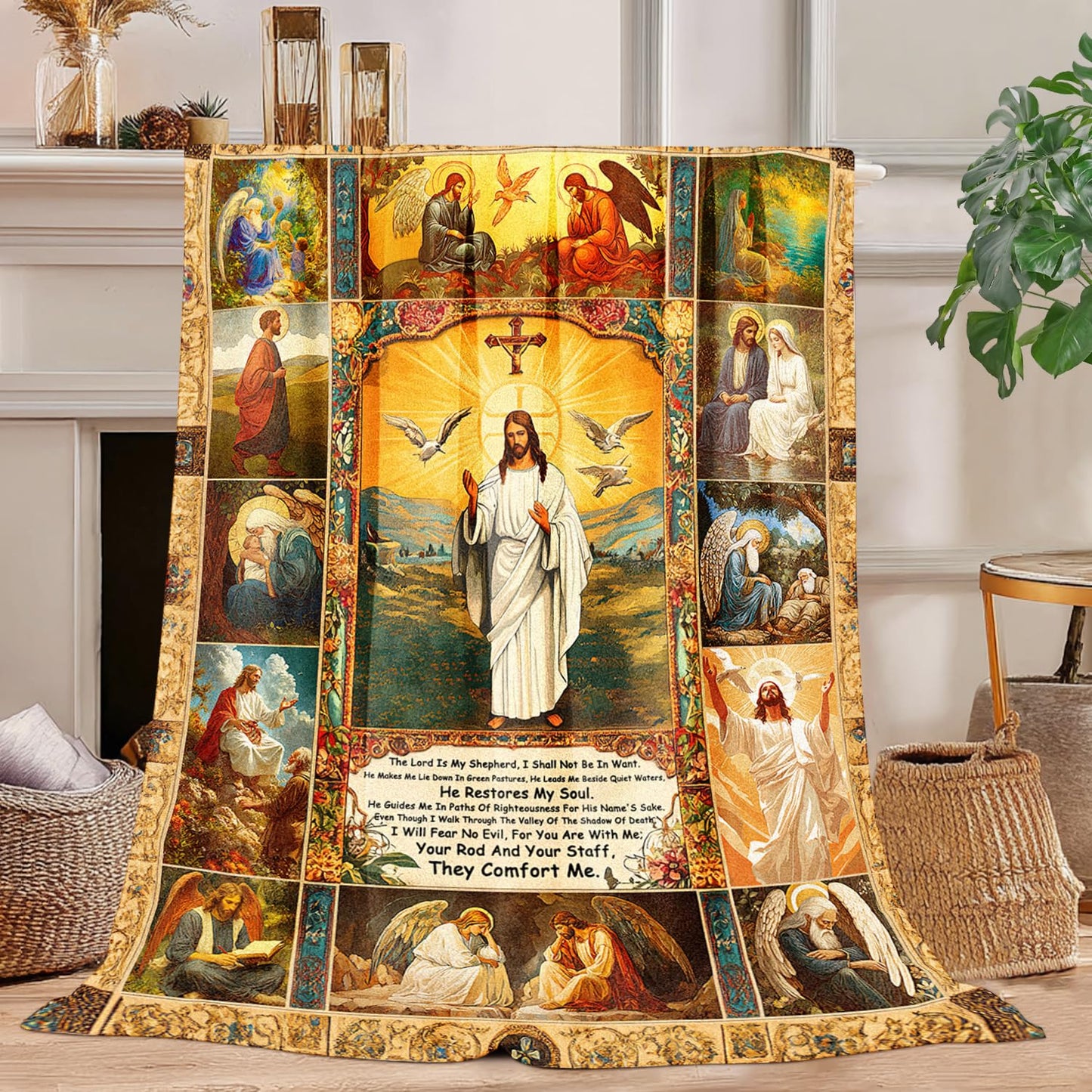 Christian Jesus Blanket Christian Prayer & Scripture Throw Blanket Religious Bible Verses, Ultra-Soft Lightweight Flannel (50"X40") for Adults & Kids - Uplifting Faith Gift