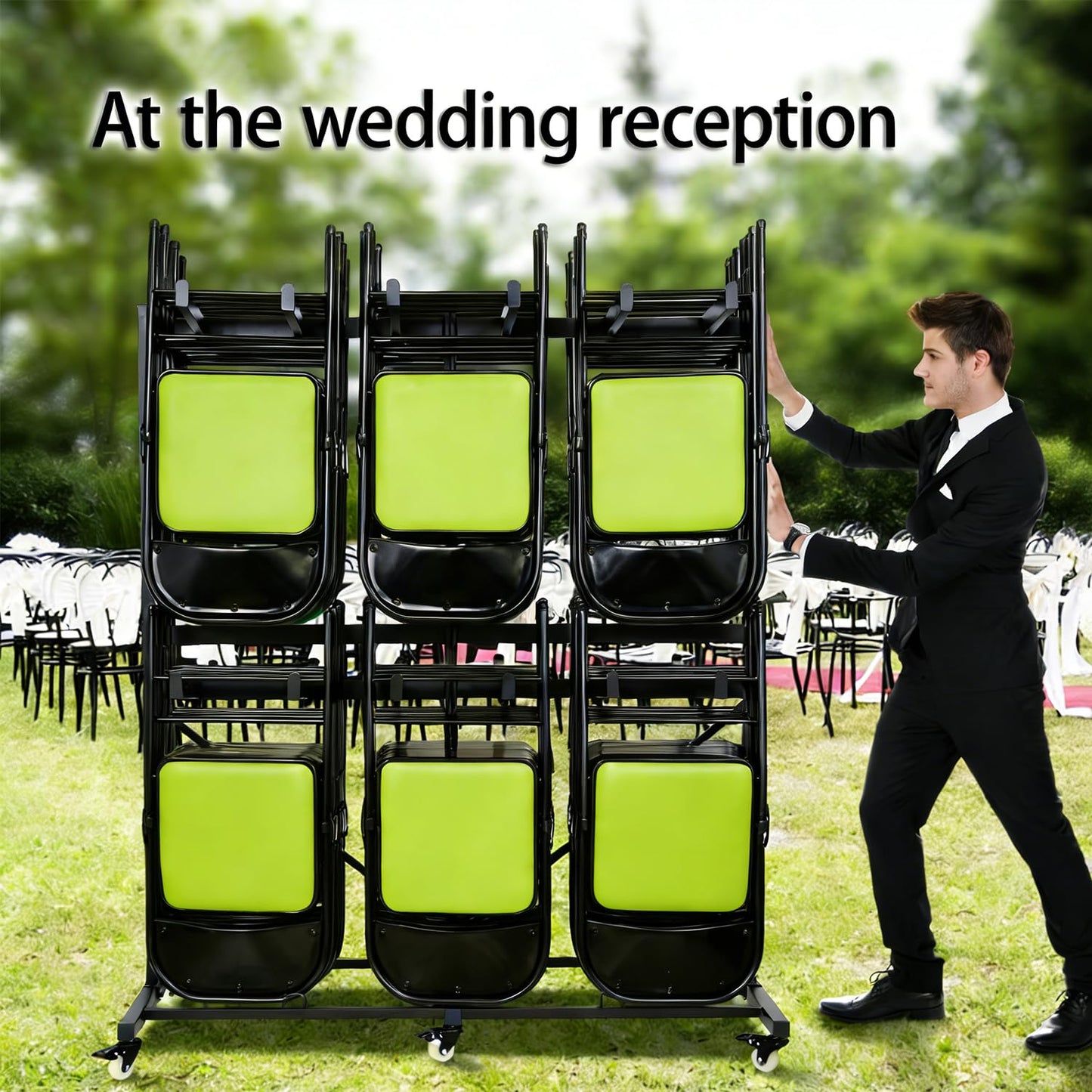 Folding Chair Rack with Wheels,Heavy Duty 1000 Lbs Metrixpio Capacity Movable Storage Chair Dolly for Wedding, Office, School & Camping