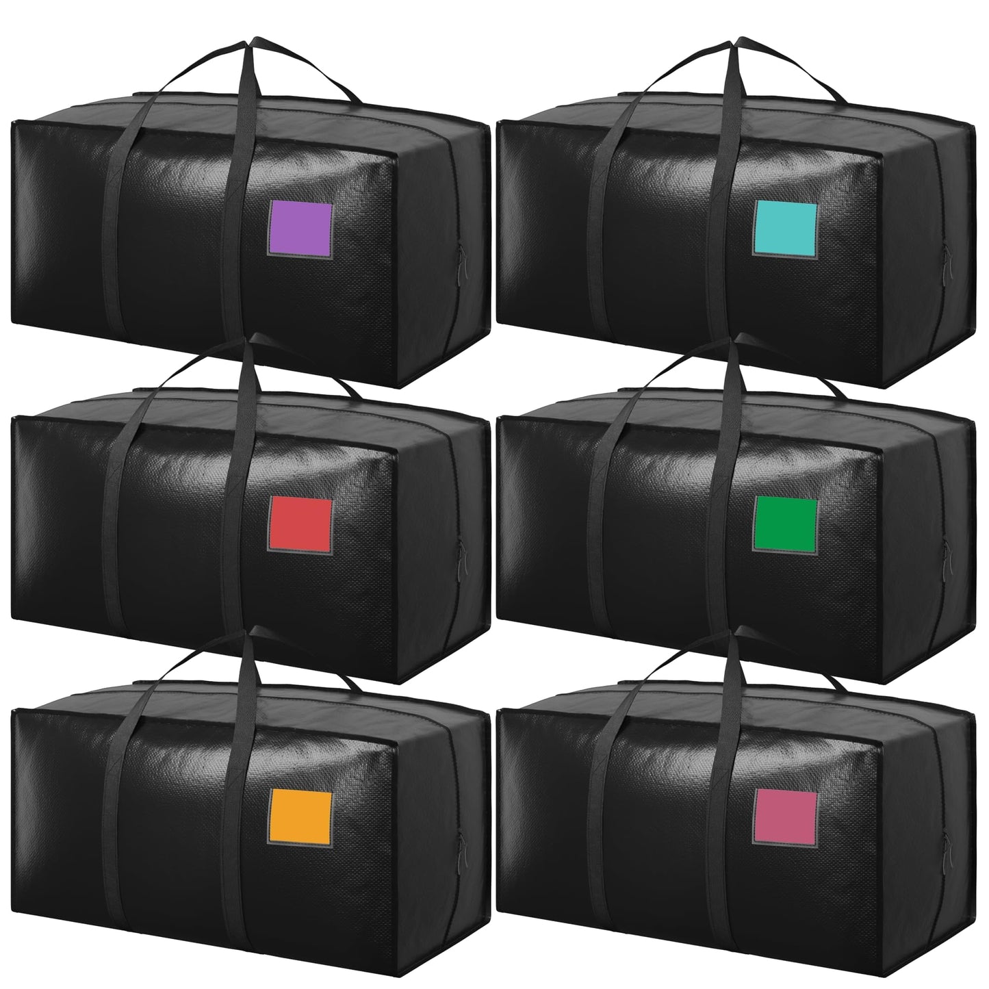 RMOHRO 6 Pack Moving Bags with Full-Open Side Zipper, Extra Large 93L Heavy Duty Waterproof Foldable Storage Totes for College Dorm, Moving & Home Organization Black