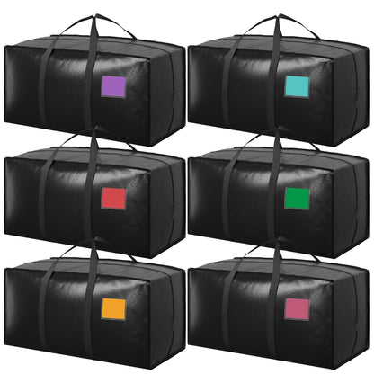 RMOHRO 6 Pack Moving Bags with Full-Open Side Zipper, Extra Large 93L Heavy Duty Waterproof Foldable Storage Totes for College Dorm, Moving & Home Organization Black