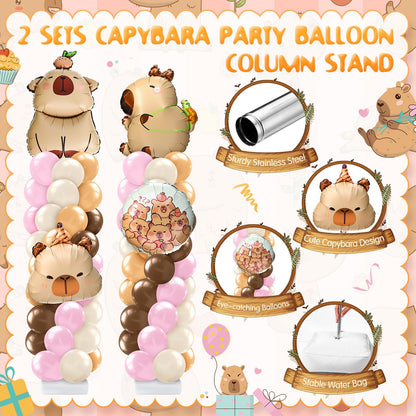Kasyat 2 Sets Capybara Balloon Column Stand Kit Pink Brown Beige Orange Balloons Arch Garland for Capybara Birthday Party Gender Reveal Baby Shower Animal Theme Decoration