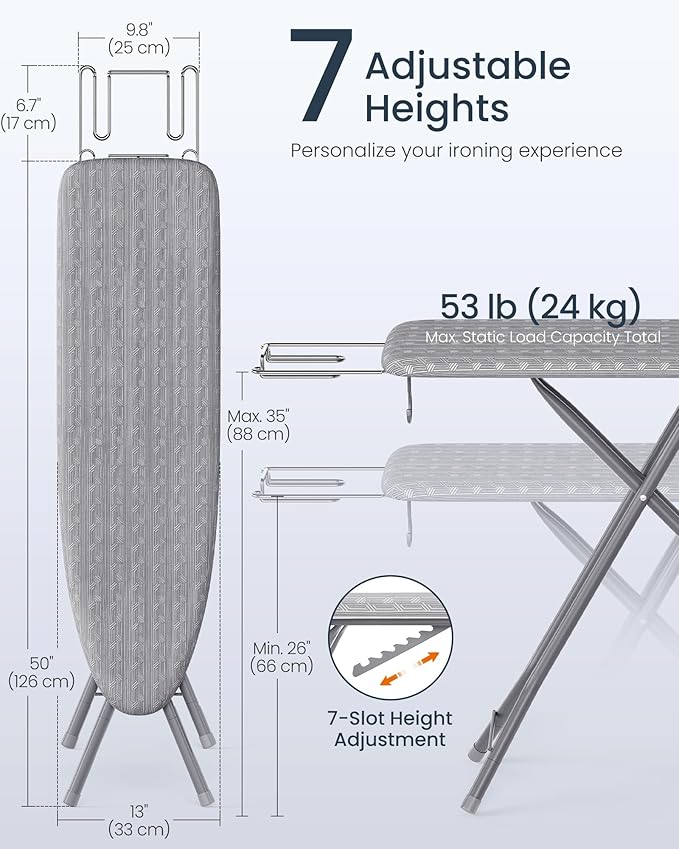 SONGMICS Ironing Board, Foldable Iron Board, Height Adjustable up to 35 Inches