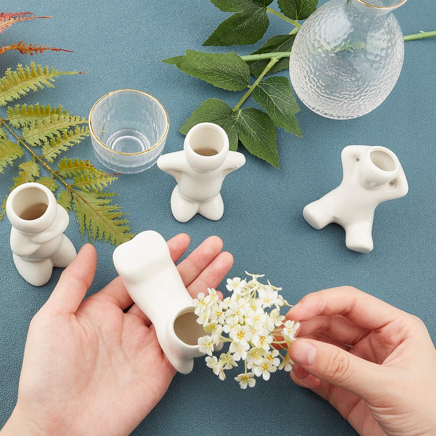 AHANDMAKER Mini Ceramic Air Plant Stand Holder, 4 Pcs Porcelain Doll Shape Plant Pots, Different Shape Ceramic Doll Tillandsia Airplant Container Pot for DIY Planting Home Office Decoration Supplies