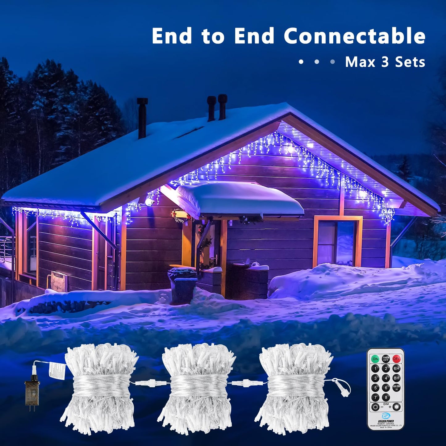Brizled Blue Icicle Lights, 29ft 360 LED Christmas Icicle Lights with Remote, 8 Modes Christmas Roof Light with 60 Drops, Connectable Xmas Eave Light Outdoor Drop Lighting for Xmas Wedding Holiday