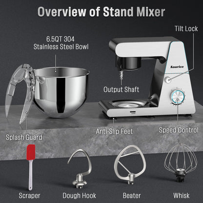 Stand Mixer Body with Stainless Steel Cladding Pro-Grade Powerful Kitchen Mixer for Baking Bread Dough Cake 10+p Speed Tilt-Head Electric Food Mixer With 6.5QT Bowl Dough Hook Wire Whisk Flat Beater