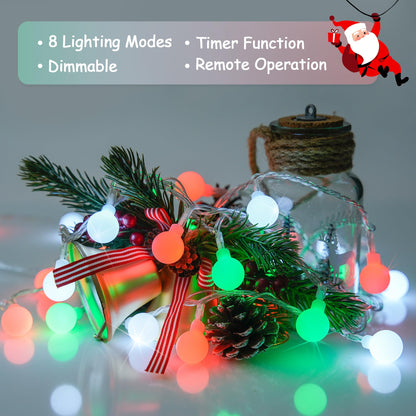 JMEXSUSS Globe String Lights, Red White and Green Christmas Lights，100 LED Plug