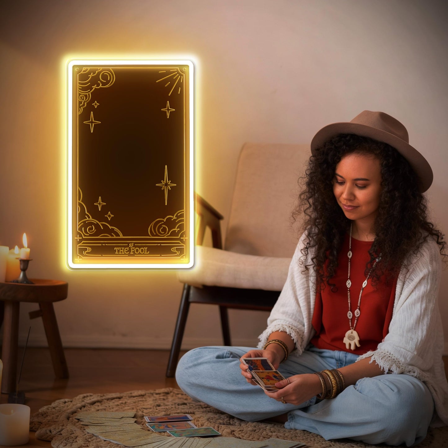 Kavaas Tarot Mirror Neon Sign -Warm White Mystical LED Neon Light for Occult Room Wall Decor, Witchy Art Spiritual Room Decor, Best Gifts for Fortune Teller, Tarot Enthusiast