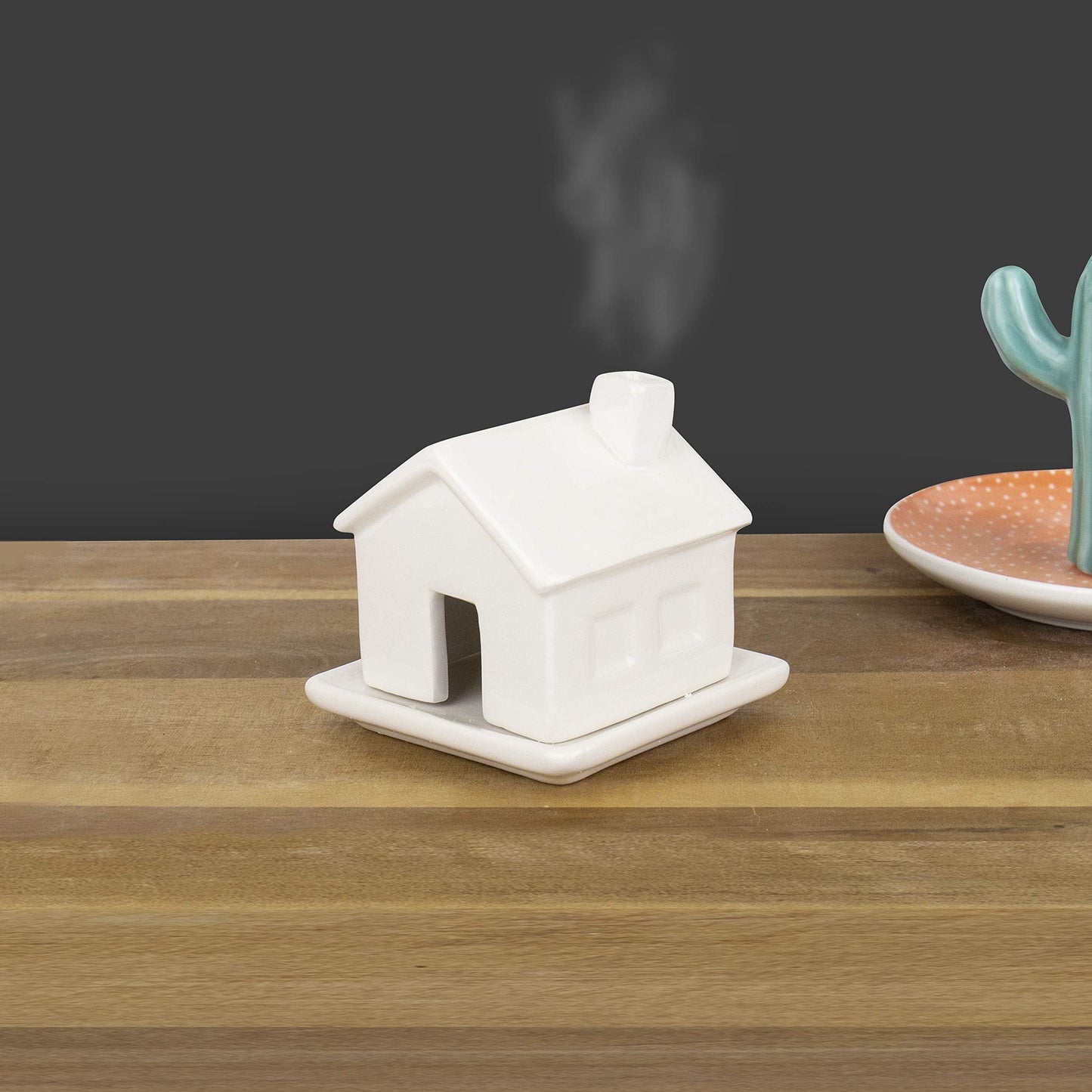 Gift Republic Charming Ceramic House Incense Burner with Smoke-Chimney | Aromatherapy Decor with 3 Sandalwood Cones & Resting Dish | Ideal Housewarming Gift