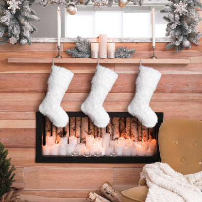 Glithome 21" L White Plush Christmas Stocking with Hooked Xmas Stocking for Christmas Decorations and Party Accessory