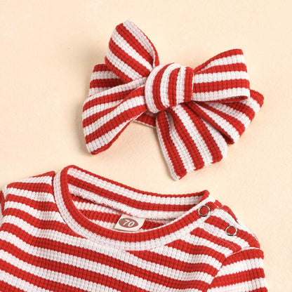Aimaopao Newborn Infant Baby Girl Romper Bodysuit Girls Stripe Print One Piece Jumpsuit Pants Clothes Outfits (Stripe Long Sleeve Red, 0-3 Months)