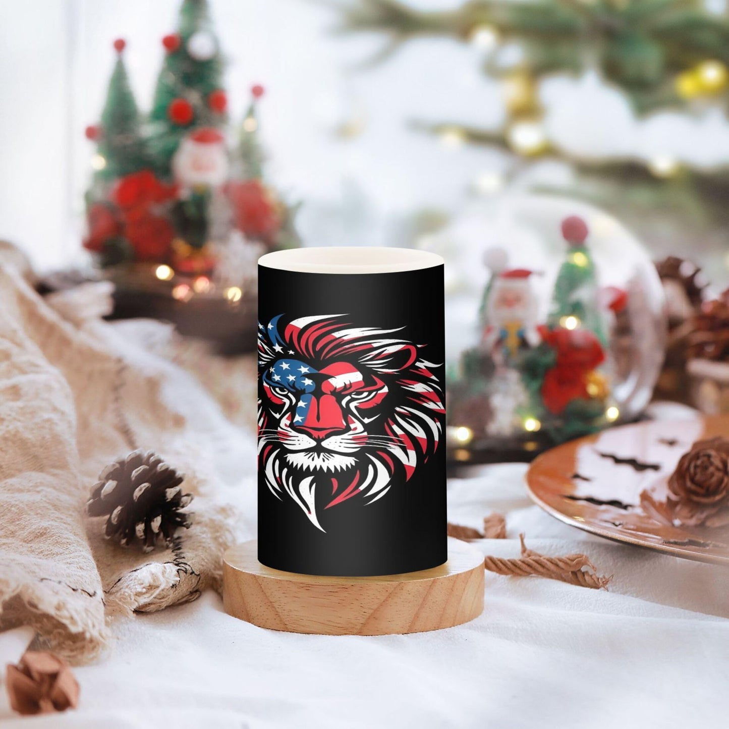 Grgvtei Flameless Candles American Flag Lion Head Flickering LED Pillar Candles with Remote & Timer, Battery Operated Set of 2 Warm Glow for Wedding Party Home Decoration