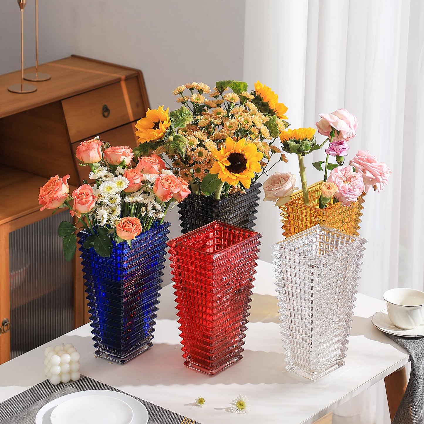 MCMCNCUIU Crystal Glass Vase, Large Crystal Vases for Flowers, Large Flower Vase, Clear Modern Vases for Living Room, Bedroom, Kitchen, Dining Table, Mantle, Wedding, 11 Inches