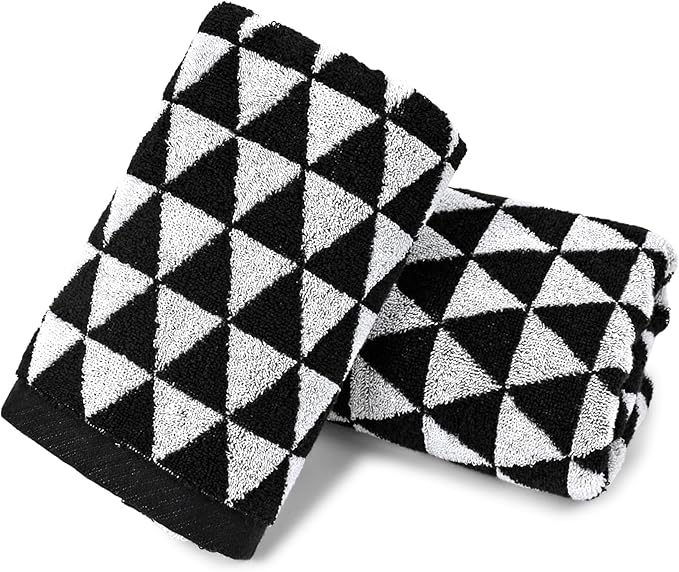 Black Hand Towels for Bathroom & Kitchen, 2 Pack Cotton Quick Dry Towels for
