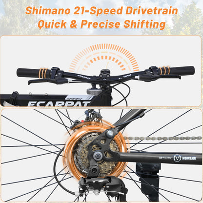 Ecarpat 26 Inch Folding Mountain Bike, 21 Speed Full Suspension High-Carbon Steel MTB, Dual Disc Brake Foldable Bicycle, Folding Bikes for Adults Men Women
