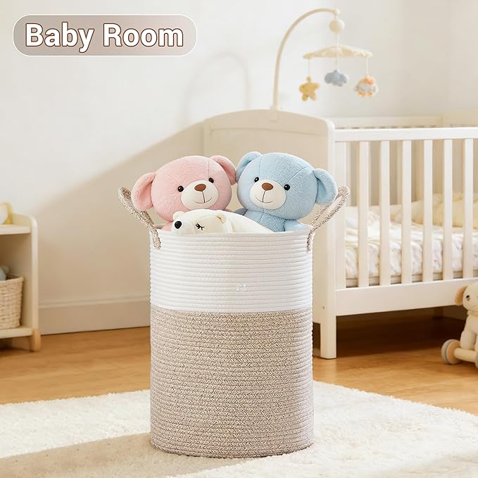 Tall Laundry Basket with Handles, 58L Portable Dirty Clothes Hamper, Boho