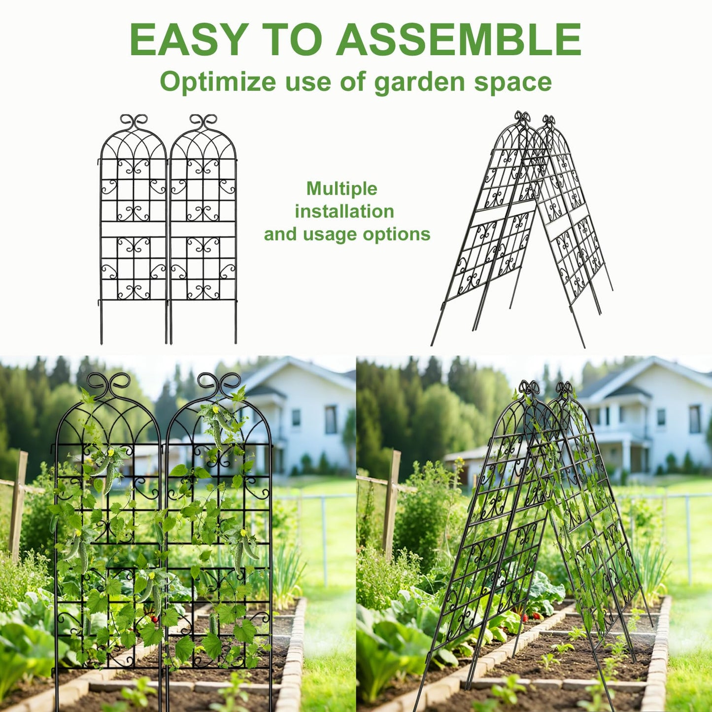Lorenzo 2 Pcs 70 x 19.7 inch Metal Garden Trellis for Climbing Plants, Black Metal Coating Rustproof, Perfect for Supporting Climbing Plants Outdoor