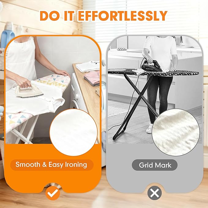 Ironing Board Cover and Pad, 15x54 Standard Size Thick Iron Padding, Scorch &