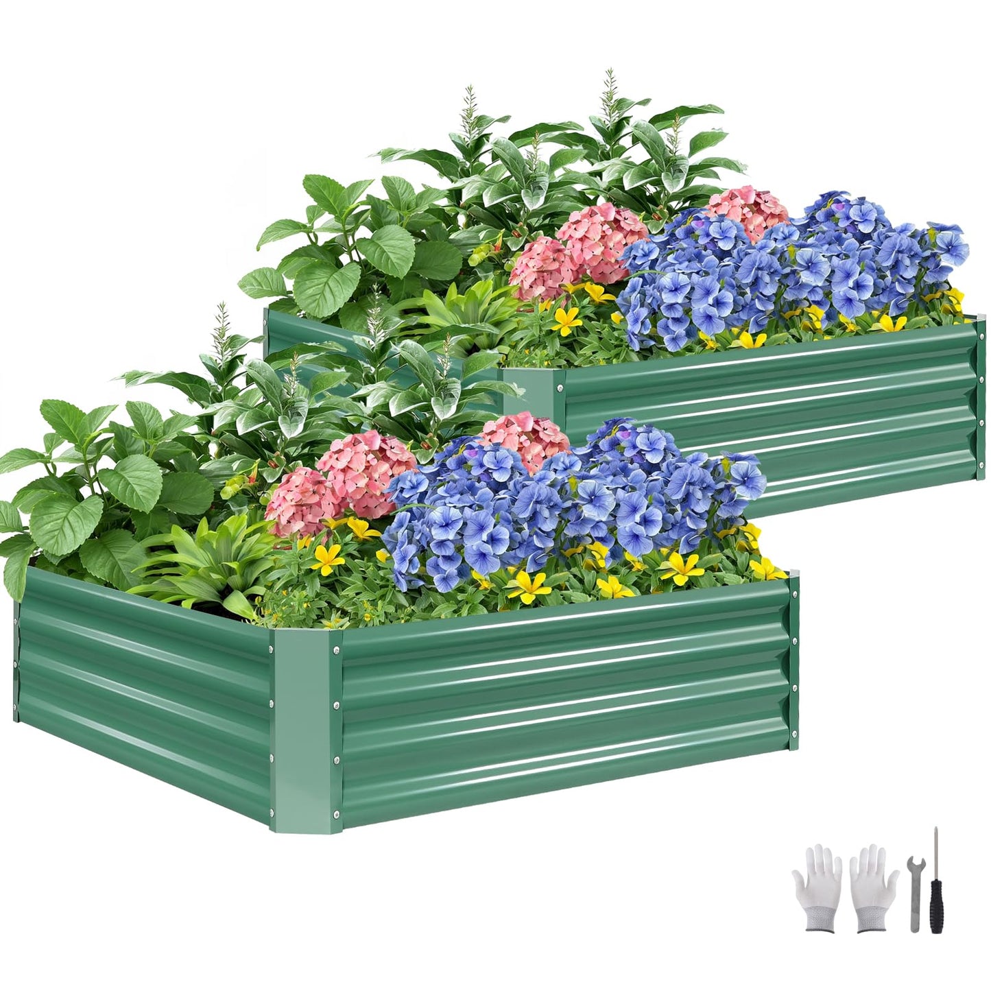 ZORMY 2 Pcs 4x4x1ft Galvanized Raised Garden Bed Outdoor, Metal Planter Boxes with Easy Assembly, Planter Raised Beds for Gardening, Flower, Plants, Vegetable, Herb - LotusGreen