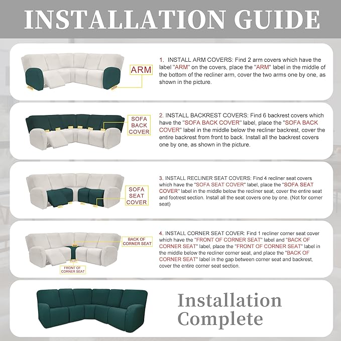 100% Waterproof Sectional Recliner Couch Covers