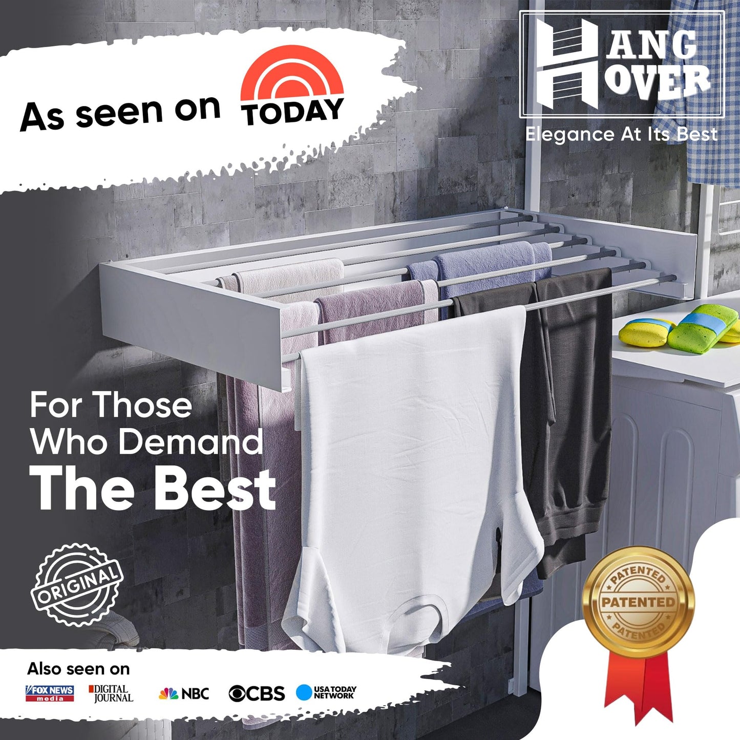 TCO ADVENTURES Invisible 27.5" Wall Mounted Drying Rack Elegant Matte Wall-Mounted Hanger | Folding Stainless Steel Collapsible Space Saver with 11.5 Feet Drying Capacity (Medium, White)