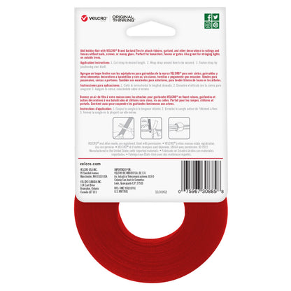 VELCRO Brand Red Garland Ties – 30ft Reusable Hook and Loop Straps for Hanging Christmas Garlands, Lights, and Wreaths on Banisters, Railings, and Porch Posts – Cut to Size Holiday Fasteners