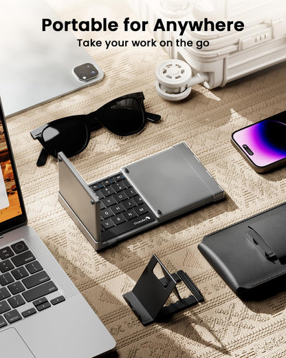 ProtoArc Foldable Keyboard with Touchpad, XK01 TP Folding Portable Keyboard, Full Size Keys, Large Trackpad Bluetooth Travel Keyboards for Laptop PC Tablet - Black