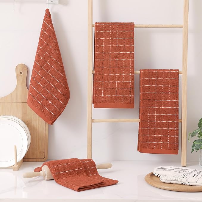 Homaxy 100% Cotton Terry Kitchen Towels, Checkered Designed, Soft and Super