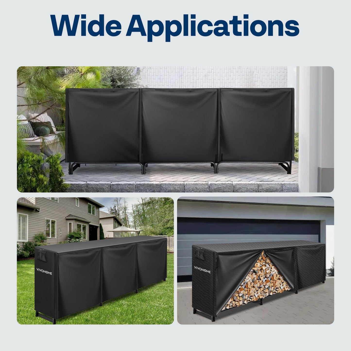 VIVOHOME 10 ft Heavy Duty Firewood Rack Outdoor with Cover, Fire Wood Storage Rack, Log Holder and Cover Combo Set with Zipper, Black