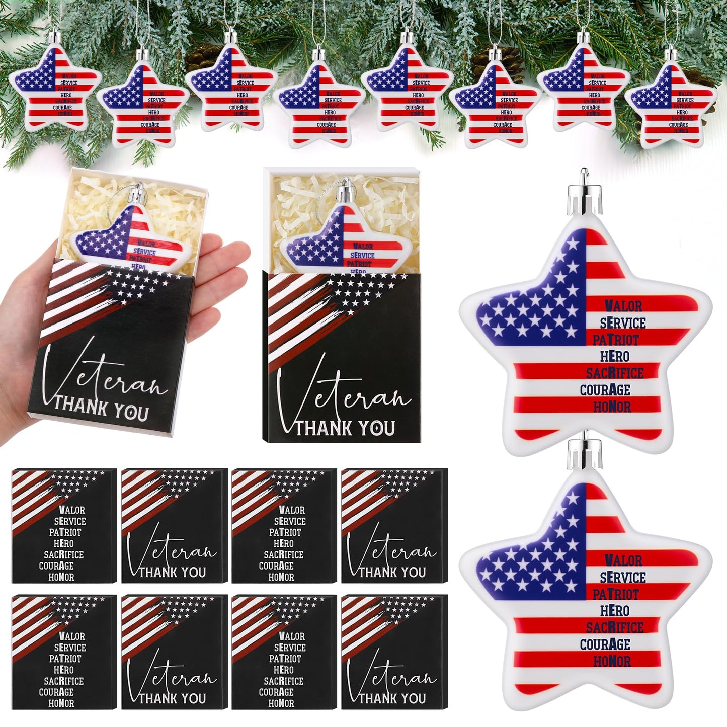 Jenaai 20 Pack 4th of July Decorations, 250th Anniversary Patriotic Hanging Decorations, Red White Blue USA Ornaments for Independence Day Party, Veterans Day (Star)