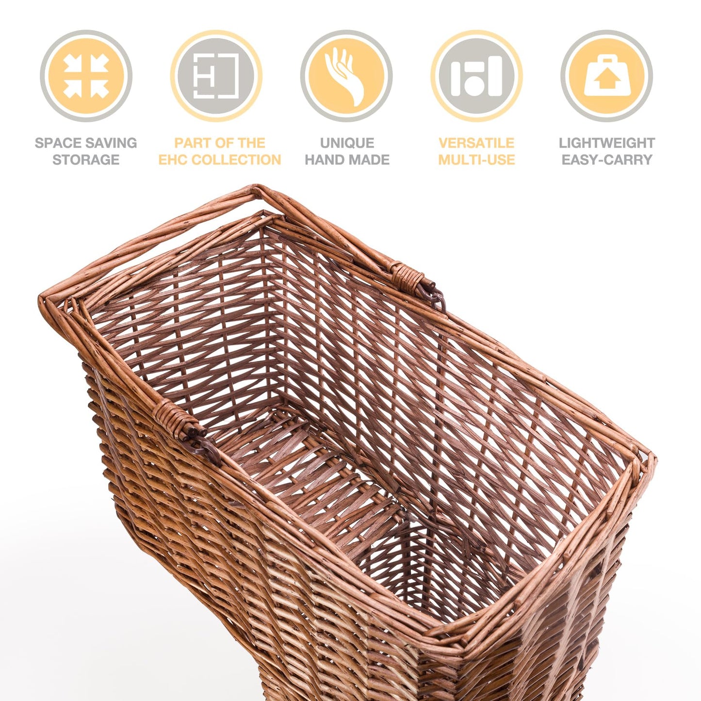 Woodluv L-Shape Large Wicker Step Basket With Insert Handle, Step Tidy Storage Basket, Bin for Laundry, Toys, Household Items, Staircase Storage Basket Organiser, Natural, 38 x 21 x 40 cm