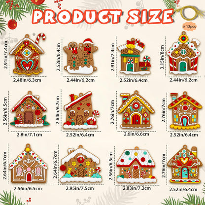 Gingerbread House Ornaments Christmas Tree Decoration - 12pcs Gingerbread House Christmas Decorations Hanging Ornaments for Holiday Xmas Tree Home Decor