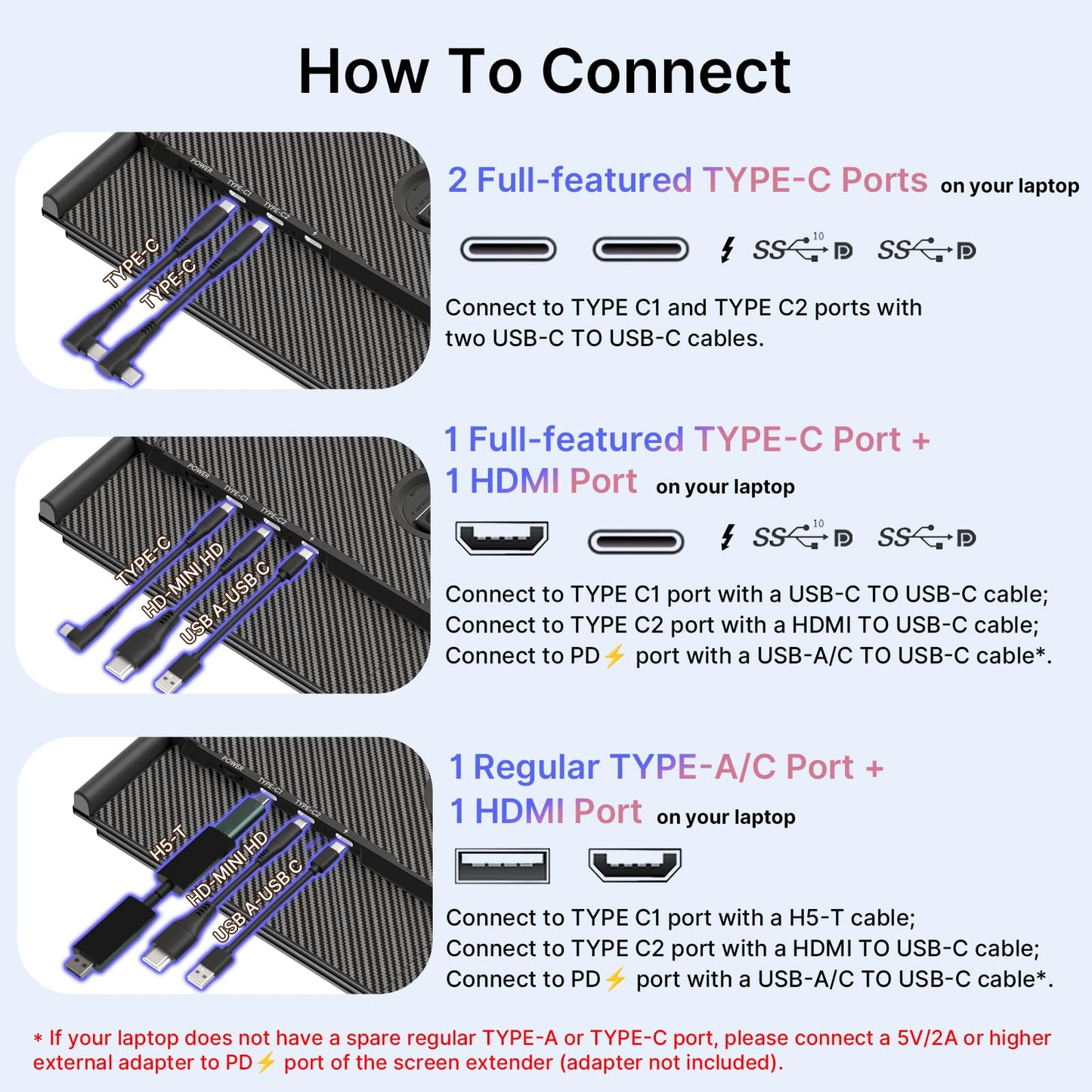 Laptop Screen Extender - Ultra-Thin 1.3lbs 14" FHD IPS Dual Portable Monitor Extension for Laptop, Attachment Plug & Play for 13-17" Laptops, Second Extra Travel Display for Windows/Mac/Android