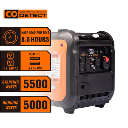 GENMAX Portable Generator，5500W Ultra-Quiet Gas Engine, EPA Compliant, Eco-Mode Feature, Ultra Lightweight for Backup Home Use & Camping (GM5500i)