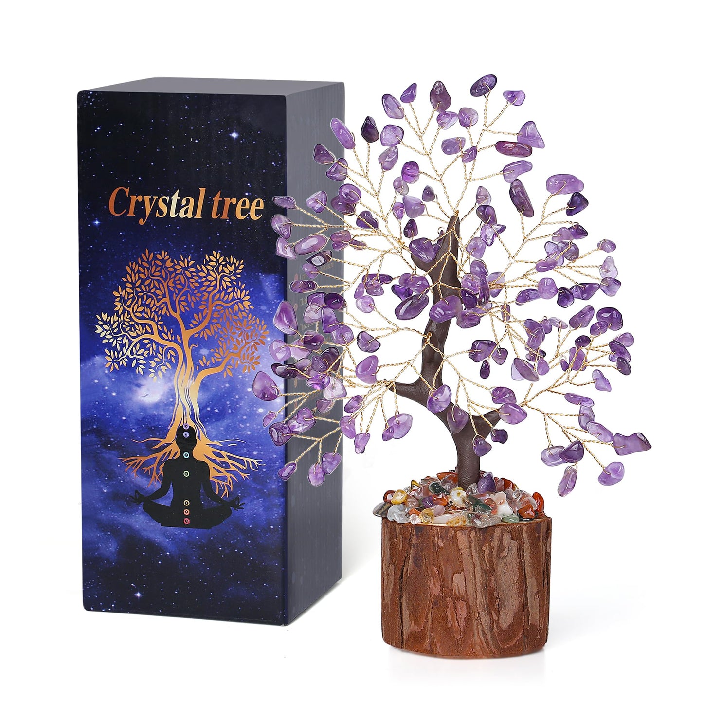 QINJIEJIE Amethyst Crystal Tree of Life Decor Healing Crystals Positive Energy Gemstones Money Tree Purple Decor Room Office Desk Accessories Spiritual Purple Gifts for Women