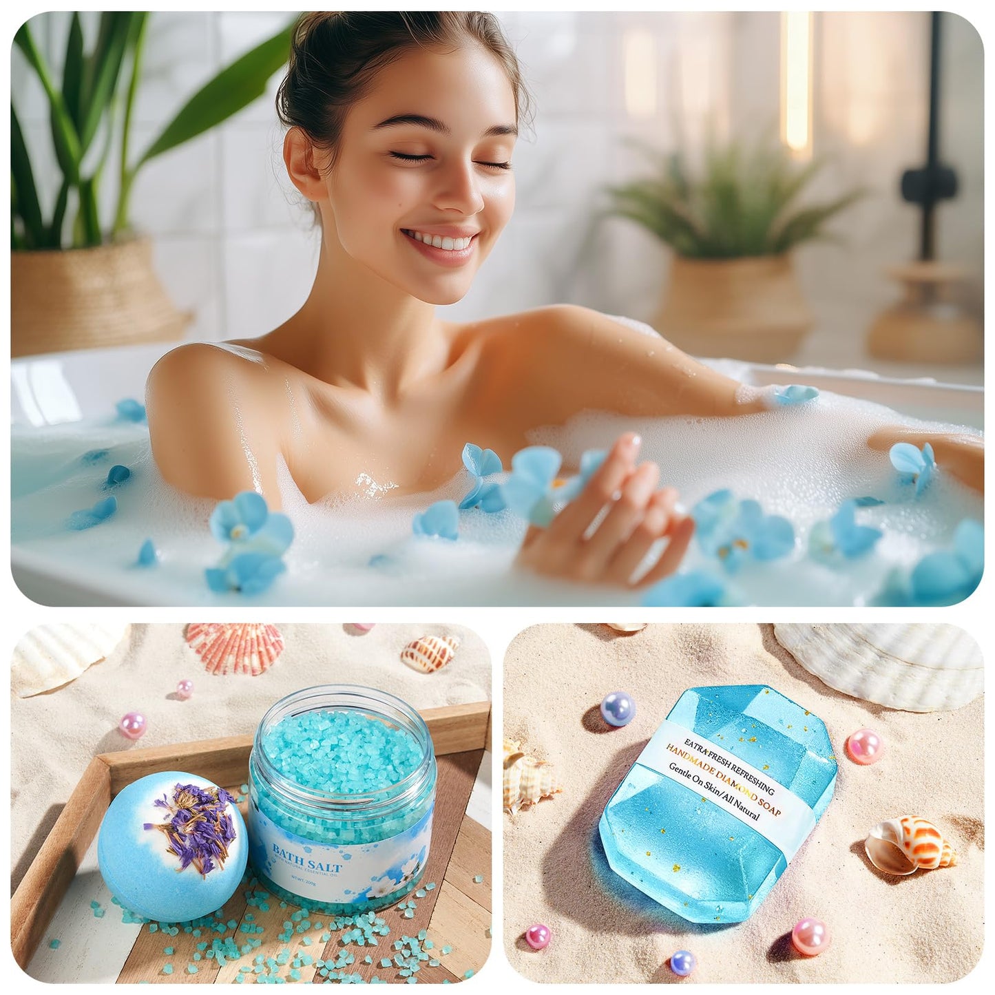 YFONG Gift Baskets for Women, 12PCS Get Well Gifts for Her, SPA Gift for Mom, Wife, Girlfriend, Friends, Blue Happy Birthday Gifts Set, Relaxing Self Care Gifts for Christmas Day - Ocean