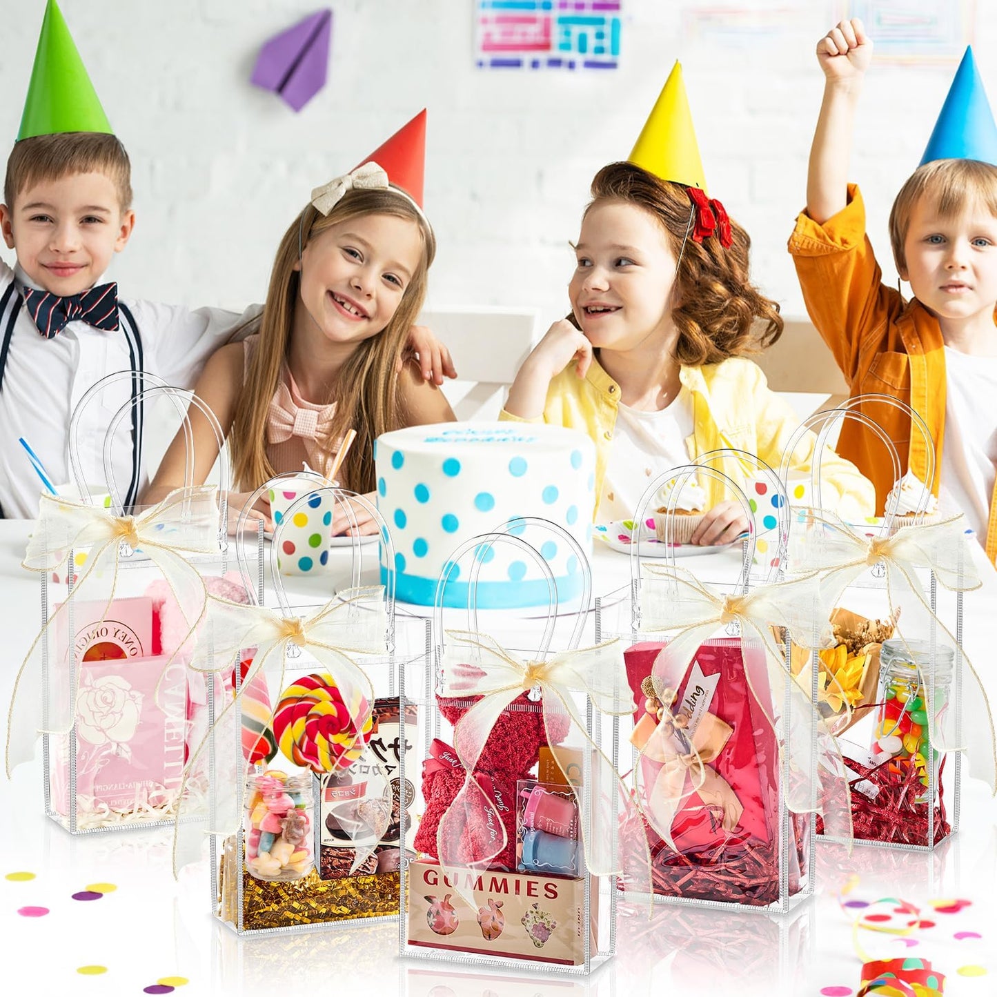 Ohuimrt Clear Plastic Gift Bags with Handles, 50 PCS, 5.9" x 4.92" x 2.75"