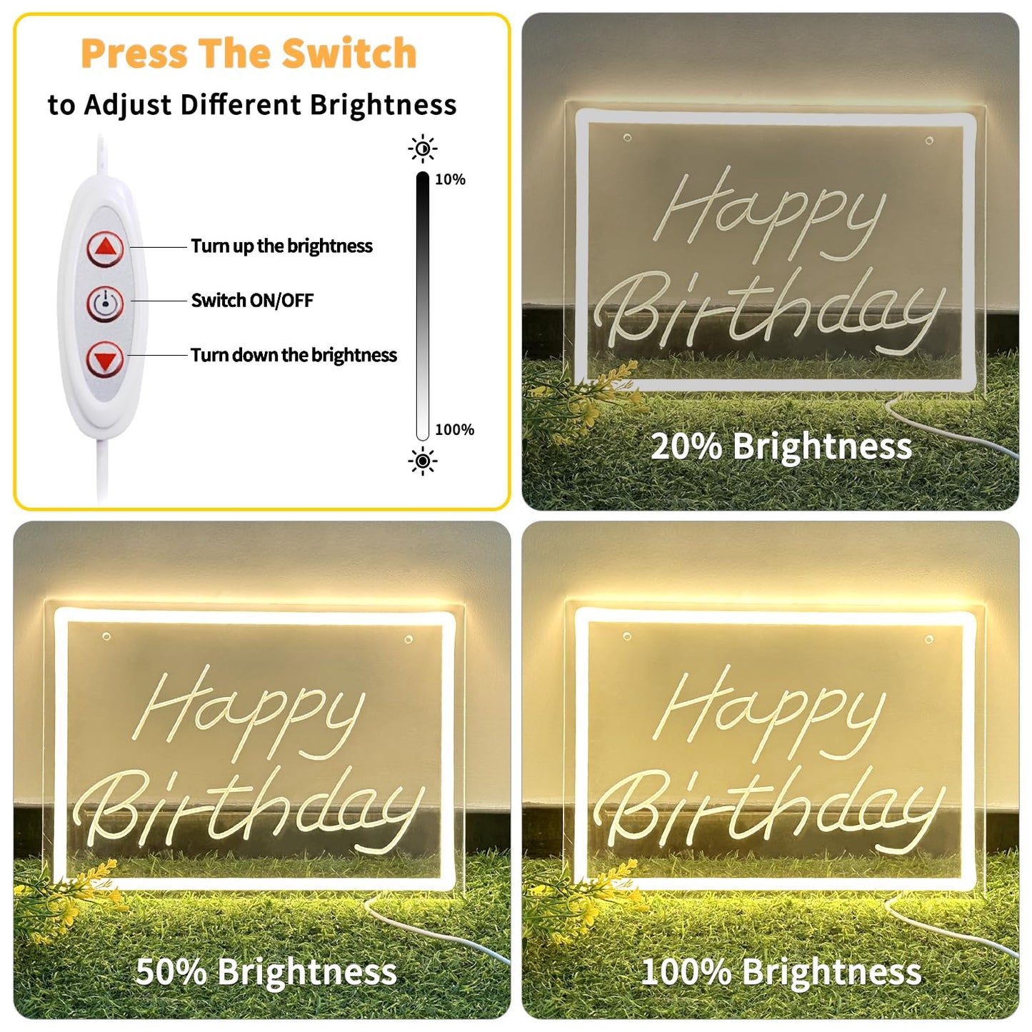 KeyDoors Happy Birthday LED Neon Sign 11.8 x8.3in– Warm White Dimmable Neon Light, USB Powered Wall Decor for Party Backdrop, Bachelorette Party Decor, Ideal Christmas Gift & Birthday Gift