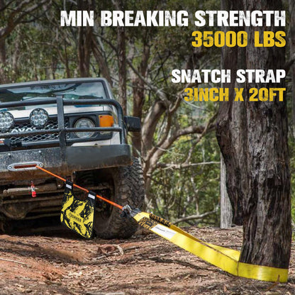 BUNKER INDUST Offroad Traction Boards with Jack Base (Gen 8) Black + Heavy Duty Tow Strap Recovery Kit